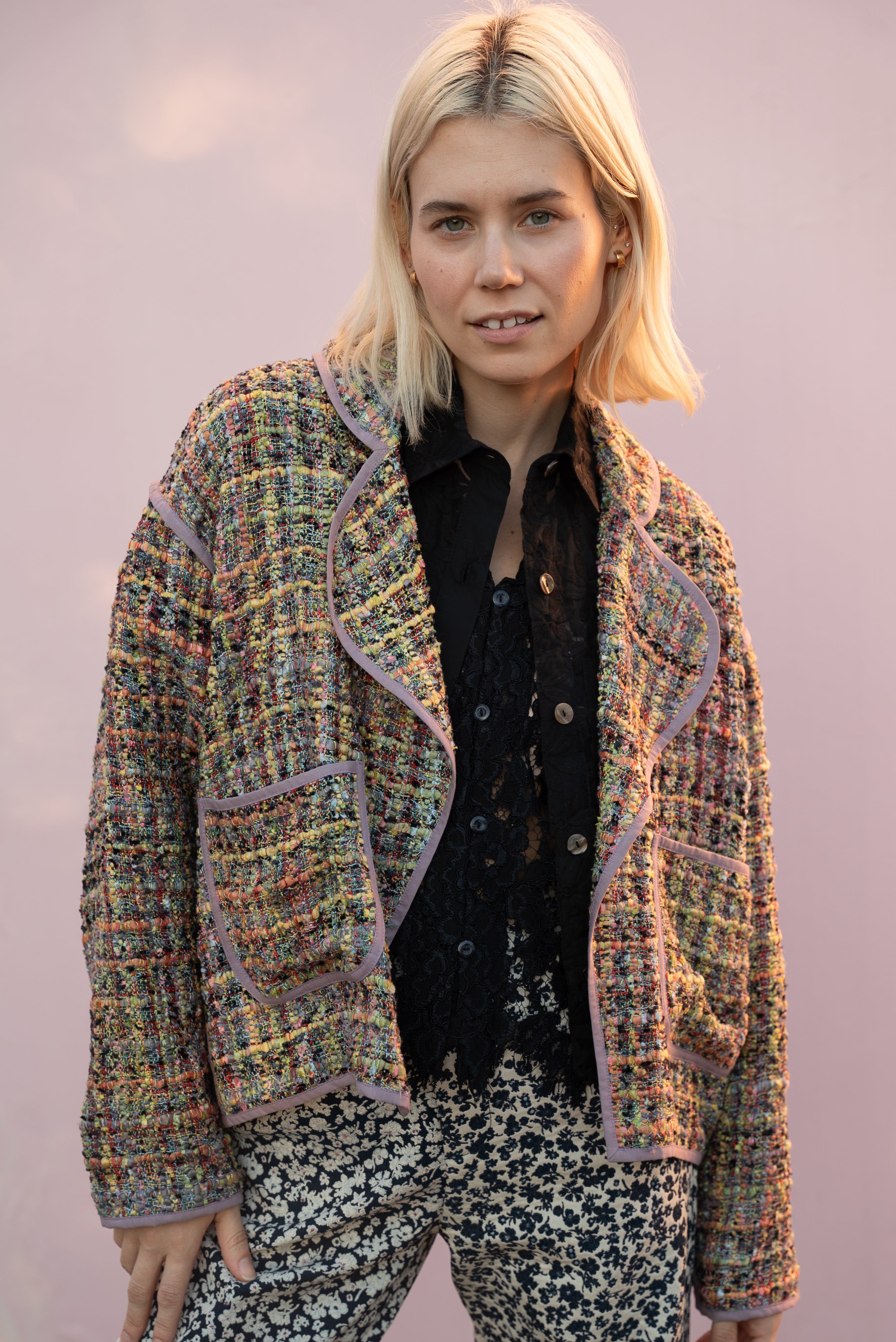 Scallop Lilac Bouclé Moto (Medium) – Jess Meany
